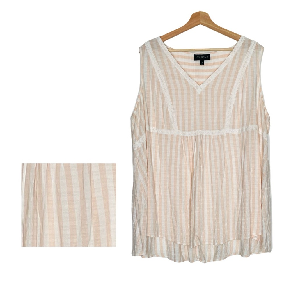Lane Bryant Sleeveless Top Pink and White Striped V-neckline Lace Trim Size 16